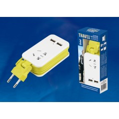 Удлинитель серии Travel, шнур 1,5м., 1 гнездо, б/з, 2USB*1,1A. S-CT1-1,5U WHITE/GREEN LM Белый с салатовым. ТМ .