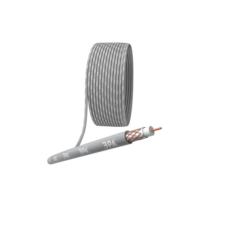 Кабель коаксиальный RG-6U 75 Ом Cu/(оплётка Cu 64%) нг(А)HF цвет серый 100 м Кабель коаксиальный RG-6U 75 Ом Cu/(оплётка Cu 64%) нг(А)HF цвет серый 100 м