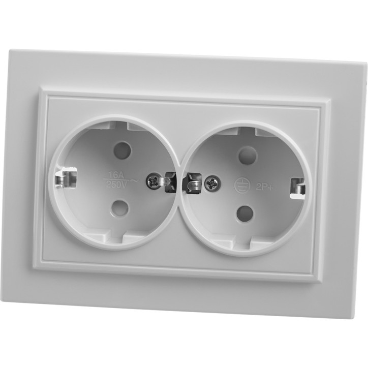 Розетка 2-местная с/з, серия Эрна, PST16-9014-01, белый