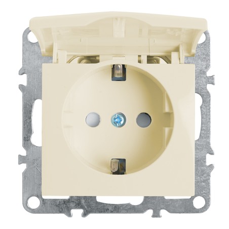 Розетка одноместная (механизм) с/з с крышкой, 250В, 16А серия Эрна, слоновая кость Stekker
