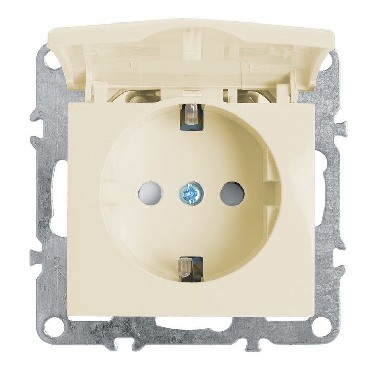 Розетка одноместная (механизм) с/з с крышкой, 250В, 16А серия Эрна, слоновая кость Stekker Розетка одноместная (механизм) с/з с крышкой, 250В, 16А серия Эрна, слоновая кость Stekker