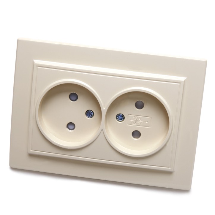 Розетка двухместная б/з,с защитной шторкой,250В, 10А, серия Эрна, слоновая кость Stekker