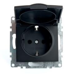 Розетка 1-местная с крышкой с защ. штор (механизм) с/з, 250В, 16А, серия Катрин, GLS16-7112-05, черный