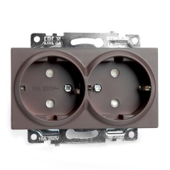 Розетка двухместная с защитной шторкой (механизм) с/з, 250В, 16А, серия Катрин, шоколад Stekker