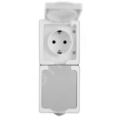 Розетка Аллегро 2 вертикальных гнезда с заземлением с защитными шторками IP54 с крышкой серый