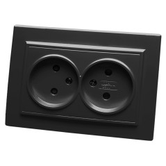 Розетка двухместная б/з,с защитной шторкой,250В, 10А, серия Эрна, черный Stekker