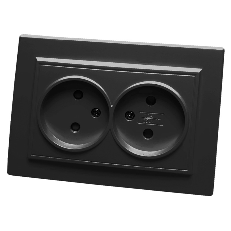 Розетка двухместная б/з,с защитной шторкой,250В, 10А, серия Эрна, черный Stekker