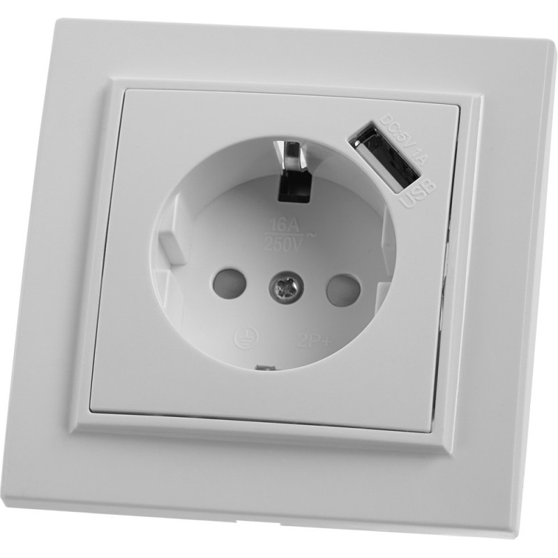 Розетка 1-местная с/з и с USB, серия Эрна, PST16-9011-01, белый