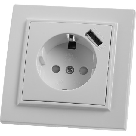 Розетка 1-местная с/з и с USB, серия Эрна, PST16-9011-01, белый