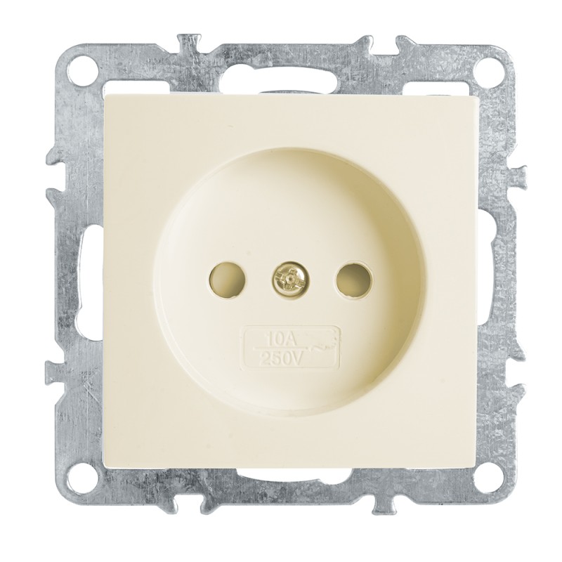 Розетка одноместная (механизм) б/з,с защитной шторкой,250В, 10А, серия Эрна, слоновая кость Stekker