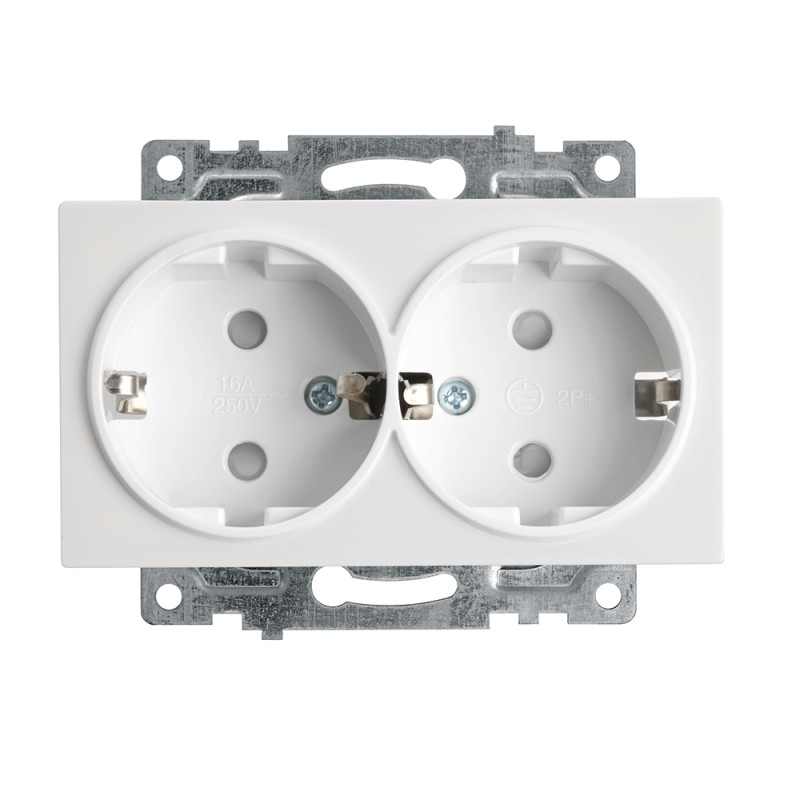 Розетка 2-местная с защитной шторкой (механизм) с/з , 250В, 16А, серия Катрин, GLS16-7114-01, белый