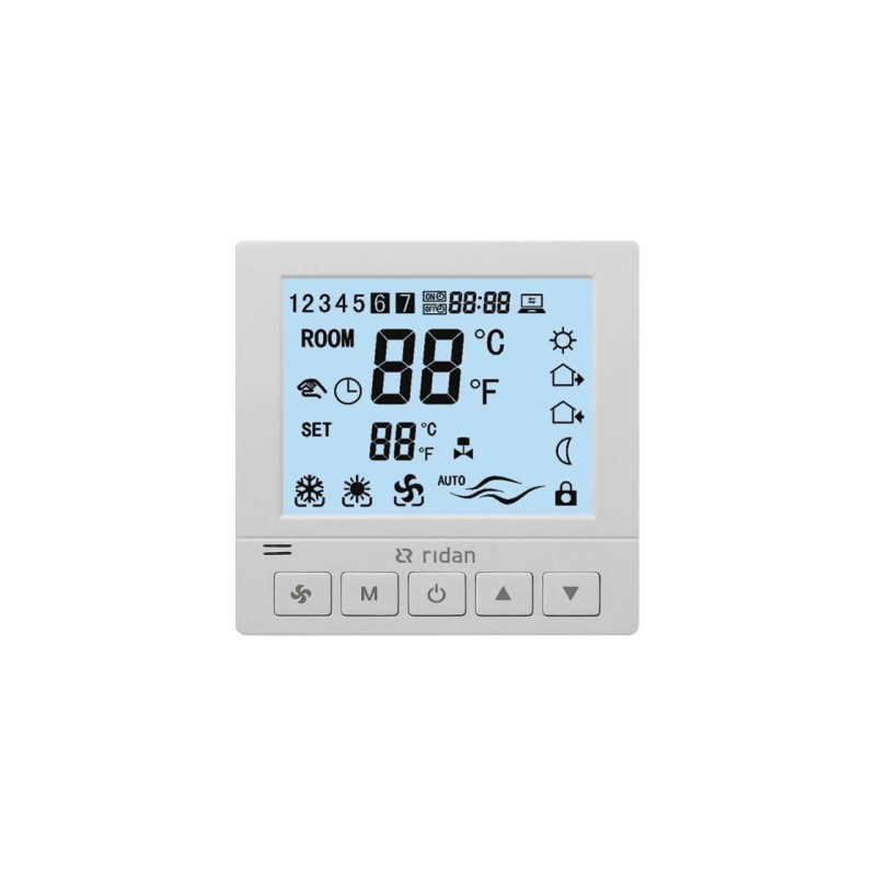 Электронный термостат Greencon-R 230V, 3 скорости вентилятора, RS485 Modbus, встраиваемый