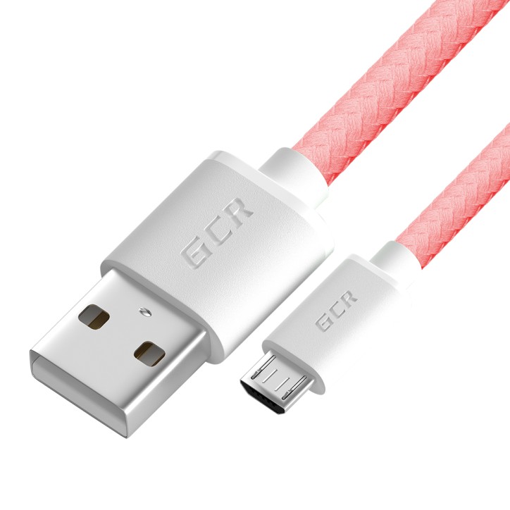 Кабель Micro USB, 1 м., розовый нейлон, быстрая зарядка 3A, GCR-51689