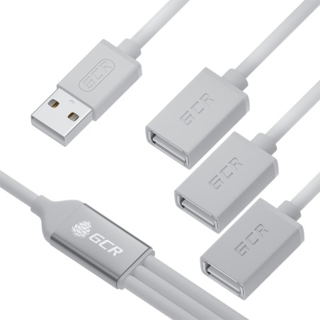 Хаб USB 2.0 на 3 порта, 1.2 м., гибкий, белый, GCR-53356