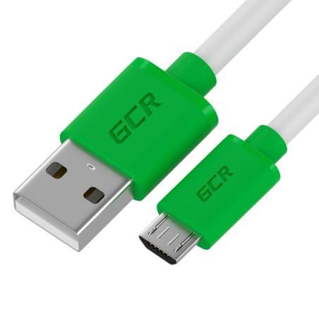 Кабель Micro USB, 0.15 м., белый-зеленый, быстрая зарядка, GCR-53285