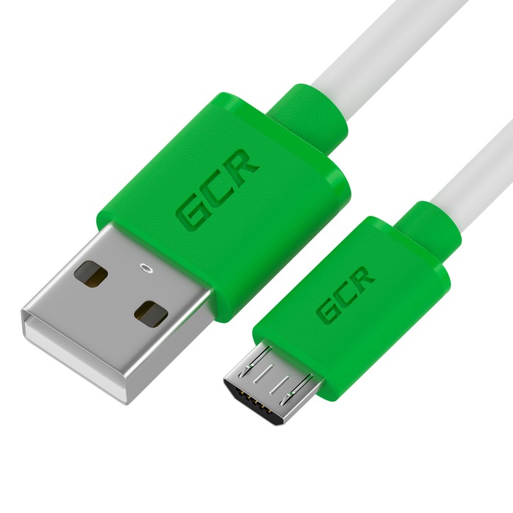 Кабель Micro USB, 0.15 м., белый-зеленый, быстрая зарядка, GCR-53285