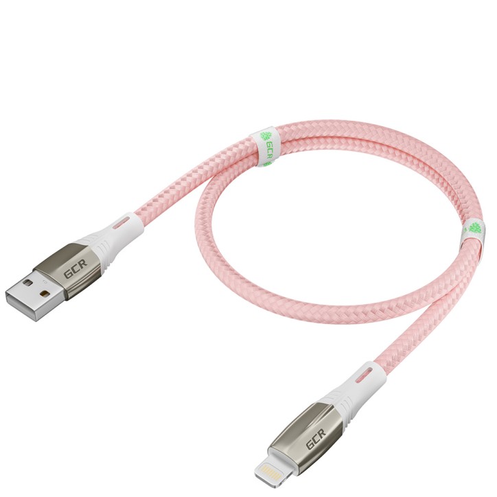 Кабель USB AM на Lightning, 1.7 м., розовый нейлон, быстрая зарядка, GCR-52009