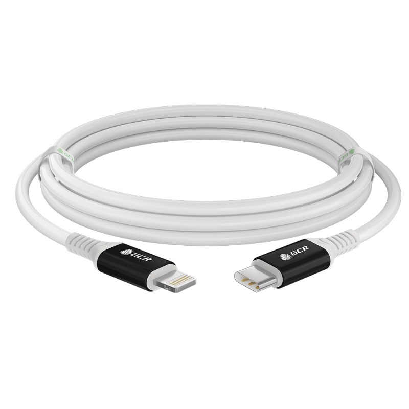 Кабель USB Type C на Lightning, 1.5 м., AL белый-черный силикон, быстрая зарядка, GCR-53466