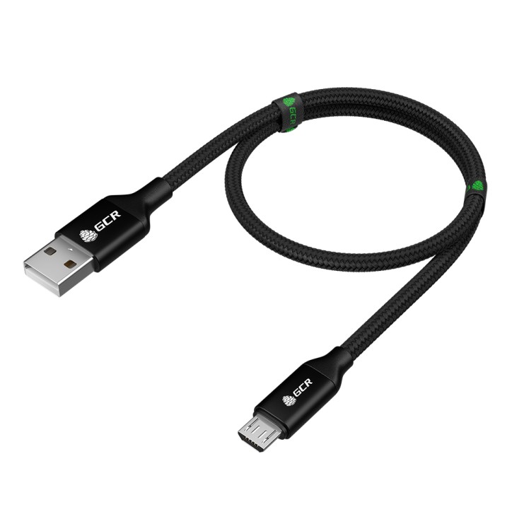 Кабель Micro USB, 0.5 м., AL черный нейлон, быстрая зарядка, GCR-52463