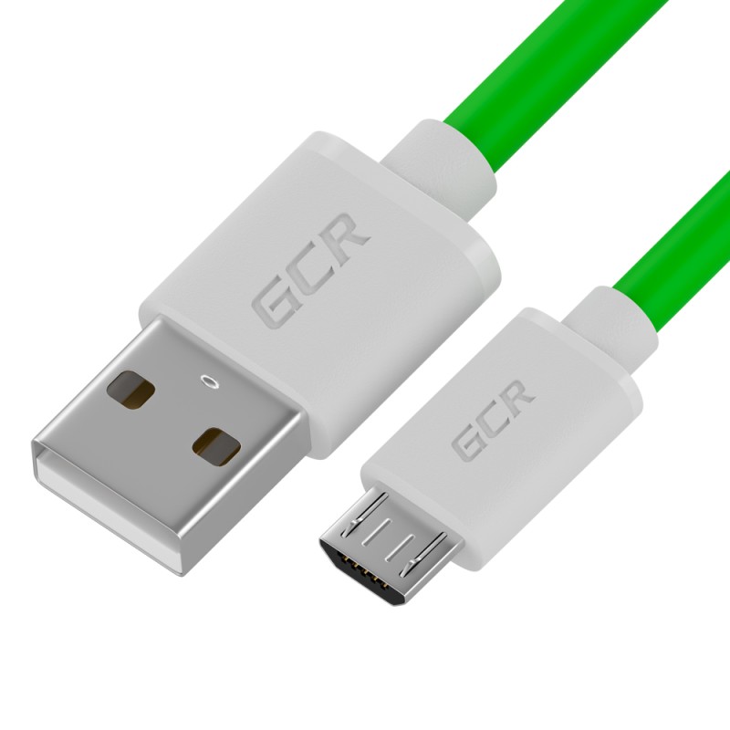 Кабель Micro USB, 0.3 м., зеленый-белый, быстрая зарядка, GCR-53282