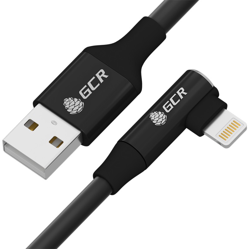 Кабель USB AM на Lightning, 1.3 м., угловой, AL черный, GCR-53437