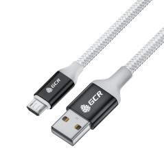 Кабель Micro USB, 1 м., AL белый-черный нейлон, быстрая зарядка, GCR-53270