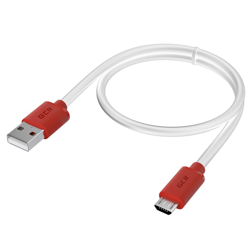 Кабель Micro USB, 0.5 м., белый-красный, быстрая зарядка, GCR-53214