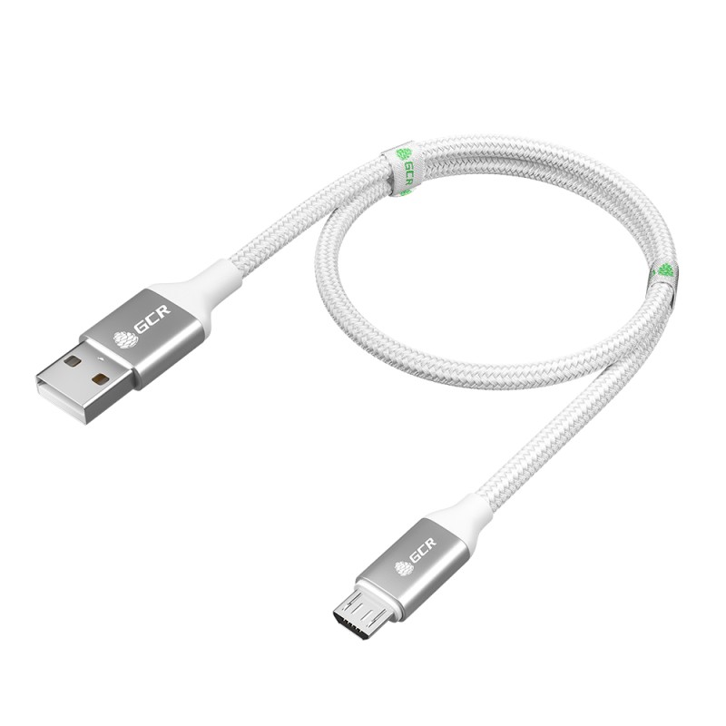 Кабель Micro USB, 1.5 м., AL белый-серебро нейлон, быстрая зарядка, GCR-52469