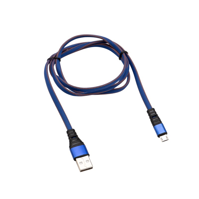 Кабель USB-microUSB 1 м, плоский провод, синяя джинсовая оплетка REXANT 18-1163