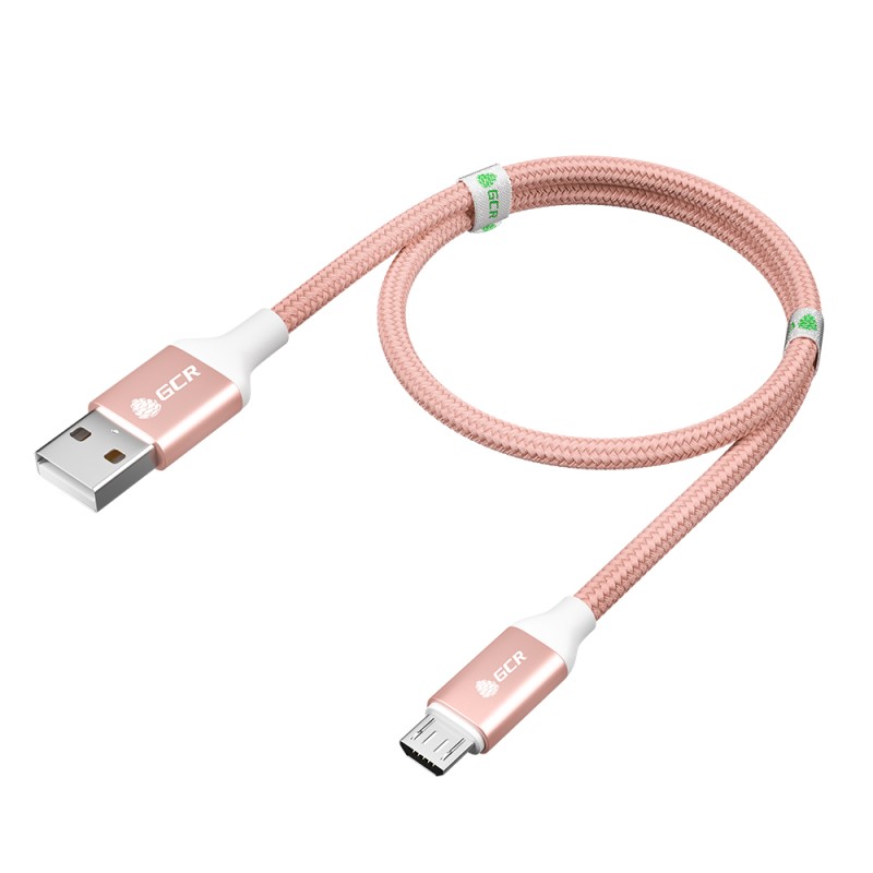 Кабель Micro USB, 0.5 м., AL розовый нейлон, быстрая зарядка, GCR-52464