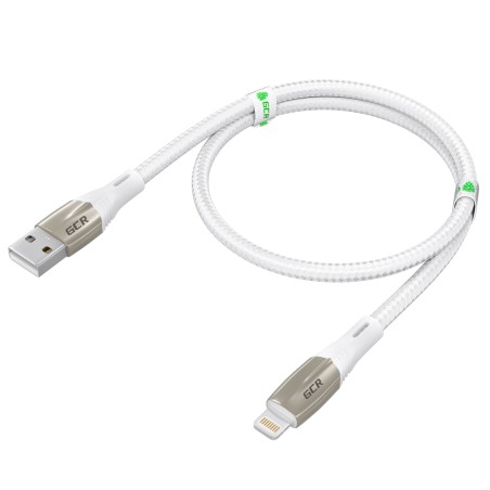 Кабель USB AM на Lightning, 1.2 м., белый нейлон, быстрая зарядка, GCR-52576