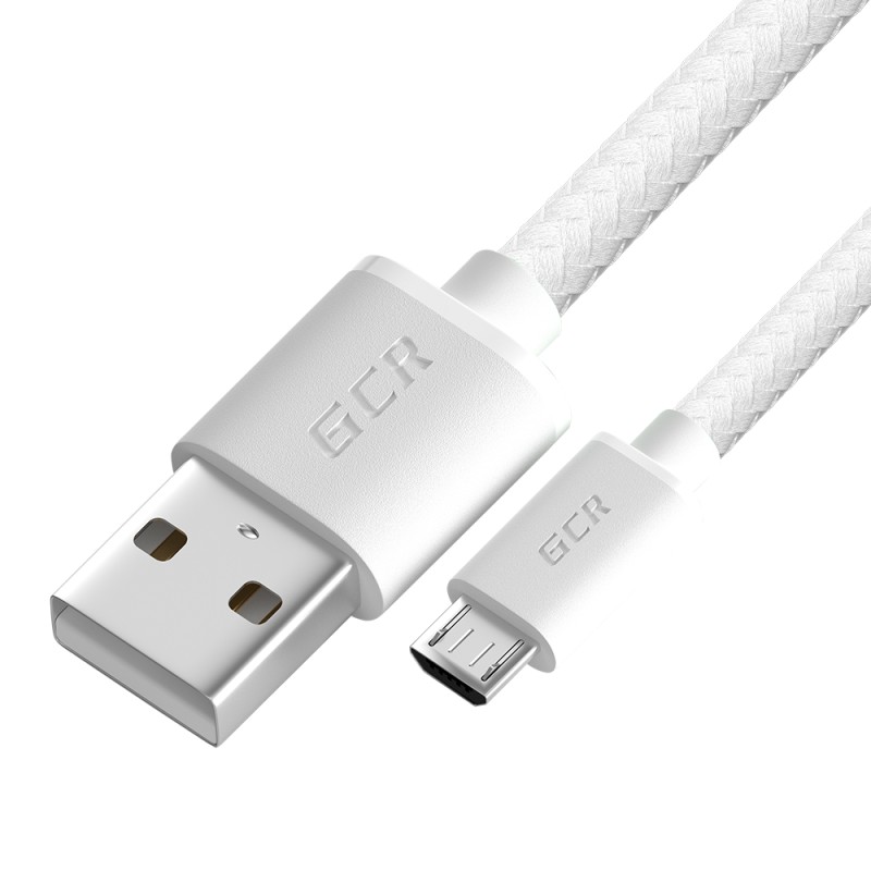 Кабель Micro USB, 1 м., белый нейлон, быстрая зарядка 3A, GCR-54082