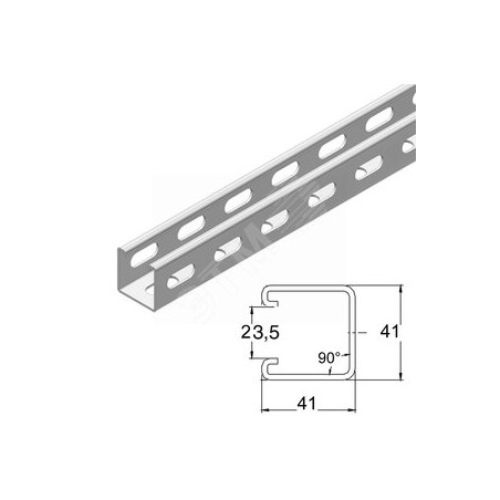 Профиль монтажный, высота - 41 мм, ширина - 41 мм, длина - 2000 мм, толщина - 2,5 мм, кратность - 1шт, SZ - Оцинкованная сталь (