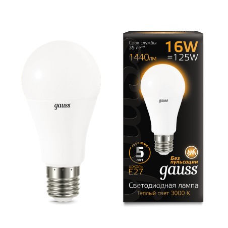 Лампа светодиодная LED 16 Вт 1440 лм 3000К А60 груша теплый E27 AC 220В Black Gauss