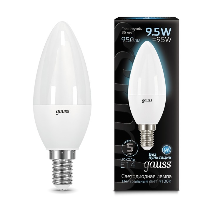 Лампа светодиодная LED 9.5 Вт 950 лм 4100К свеча нейтральный E14 AC 220В Black Gauss Лампа светодиодная LED 9.5 Вт 950 лм 4100К свеча нейтральный E14 AC 220В Black Gauss
