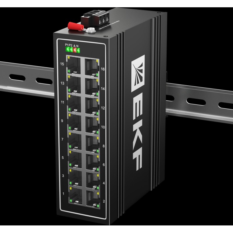 Коммутатор промышленный неуправляемый U-16T, 16 портов 10/100Base-T(X) RJ45, монтаж на динрейку TSX EKF