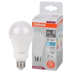 Лампа светодиодная LED Value Грушевидная 25Вт (замена 200Вт), 2000Лм, 6500К, цоколь E27 OSRAM