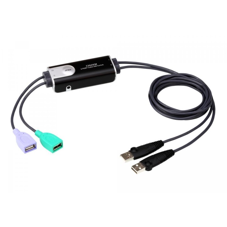 Переключатель, электрон., KVM+Audio, 1 user USB+VGA -» 2 cpu USB+VGA, со встрШнурами USB 2x1.2м., 2048x153KVM-переключатель ATEN