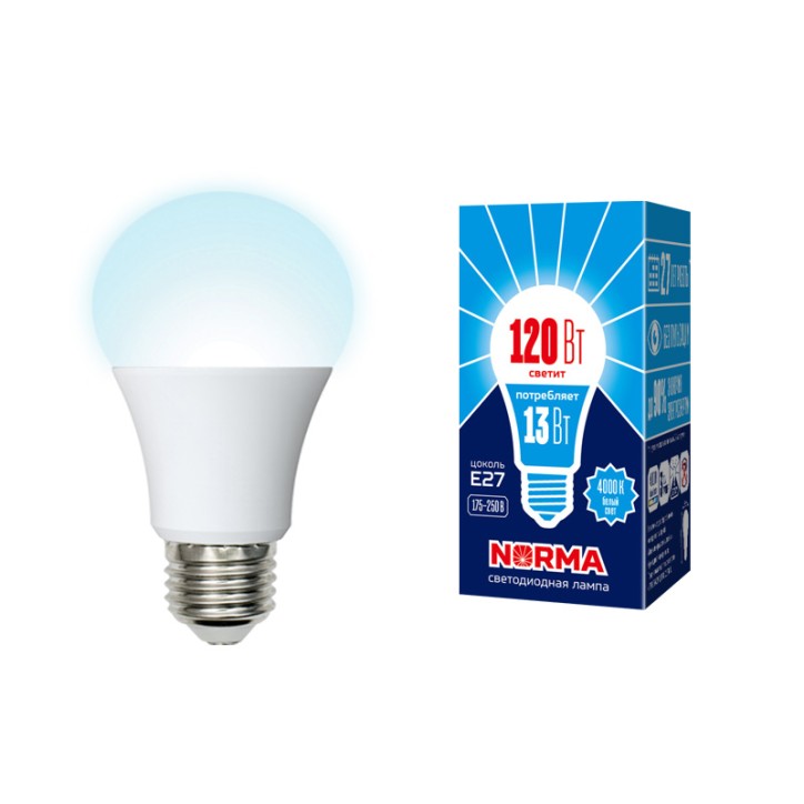 Лампа светодиодная LED-A60-13W/NW/E27/FR/NR Форма A, матовая. Norma. (4000K).