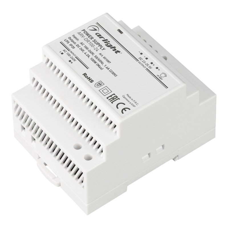 Блок питания ARV-DR100-24 (24V, 4.2A, 100W) (ARL, IP20 DIN-рейка)