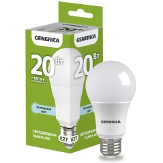 Лампа светодиодная A60 груша 20Вт 230В 6500К E27 GENERICA