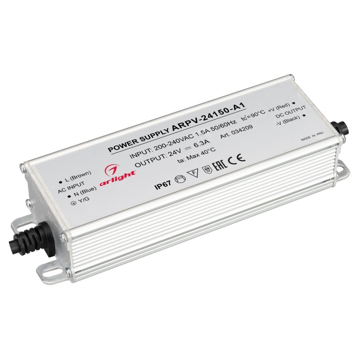 Блок питания ARPV-24150-A1 (24V, 6.25A, 150W) (IP67 металл, 3 года)