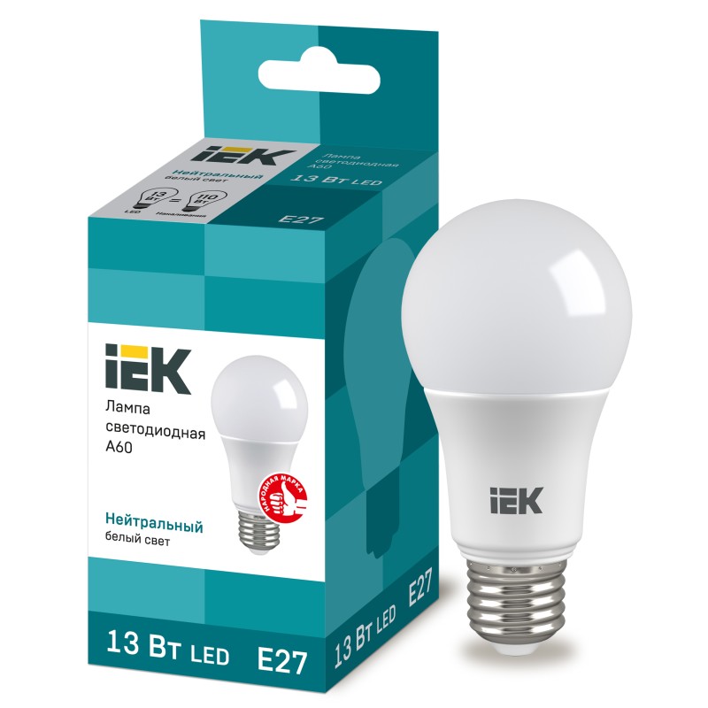 Лампа светодиодная A60 груша 13Вт 230В 4000К E27 IEK