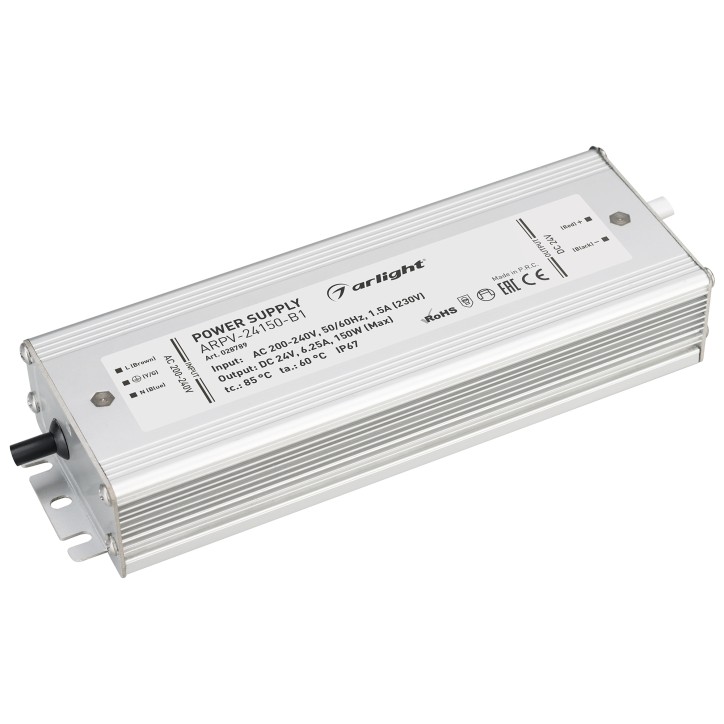 Блок питания ARPV-24150-B1 (24V, 6,3A, 150W) (ARL, IP67 Металл, 3 года)