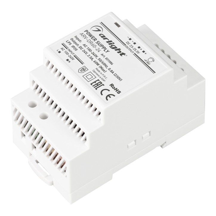 Блок питания ARV-DR60-24 (24V, 2.5A, 60W) (ARL, IP20 DIN-рейка)