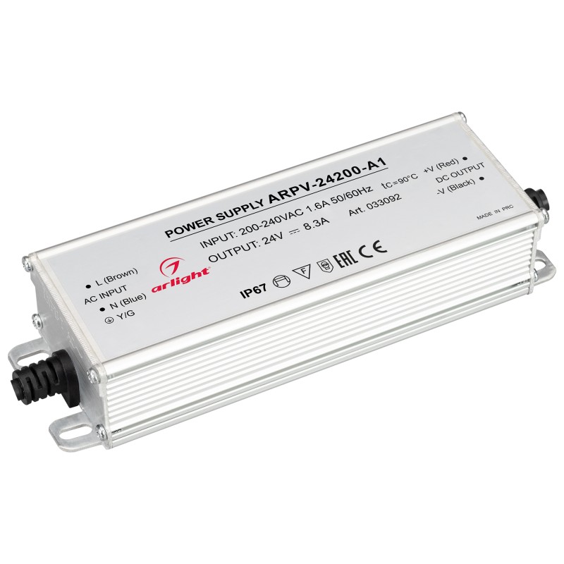 Блок питания ARPV-24200-A1 (24V, 8.3A, 200W) (IP67 металл, 3 года)