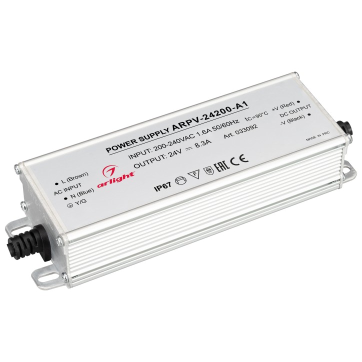 Блок питания ARPV-24200-A1 (24V, 8.3A, 200W) (IP67 металл, 3 года)