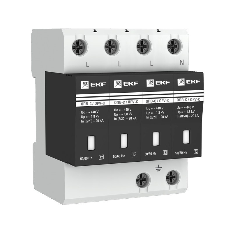 Ограничитель импульсных напряжений серии ОПВ-C/4P In 20кА 400В EKF