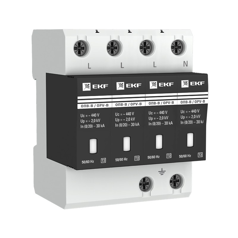 Ограничитель импульсных напряжений серии ОПВ-B/4P In 30кА 400В EKF