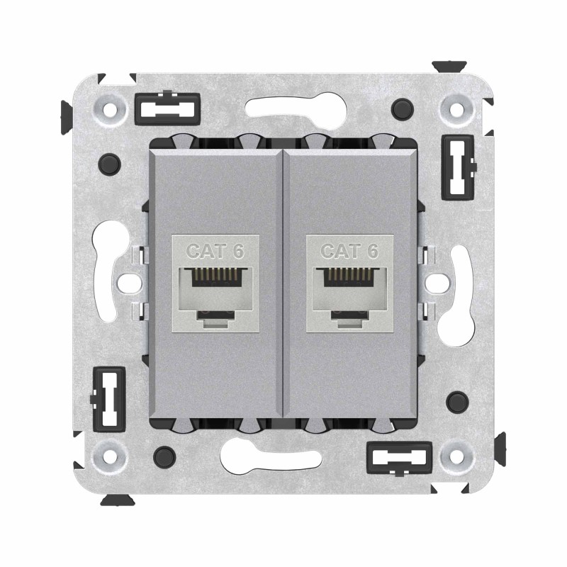 Avanti Компьютерная розетка RJ-45 без шторки в стену, кат.6 двойная экранированная, Закаленная сталь